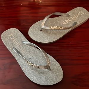 Bebe silver glitter slippers